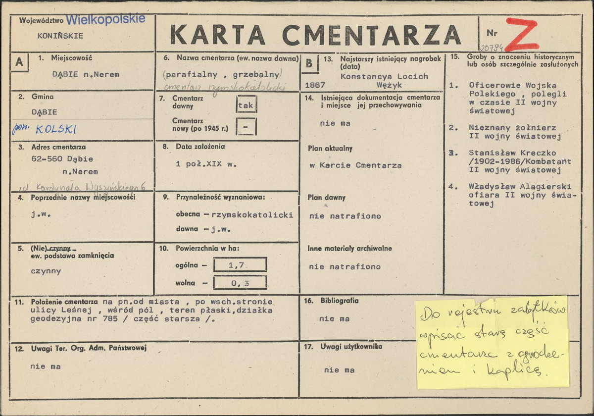KC - Karta cmentarza, skan nr 1