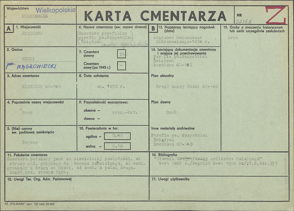 KC - Karta cmentarza, skan nr 1