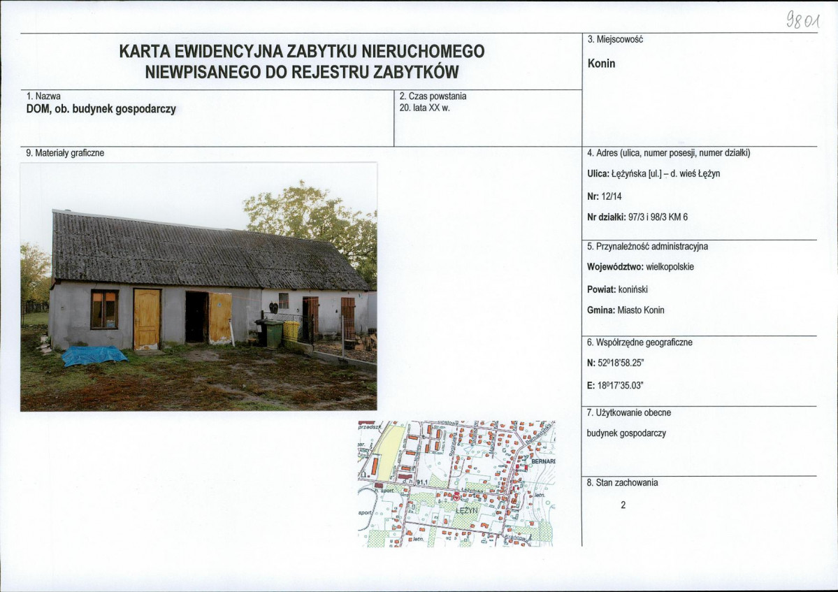 Karta obiektu niewpisanego do rejestru, skan nr 1