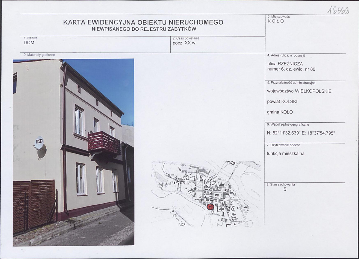 Karta obiektu niewpisanego do rejestru, skan nr 1