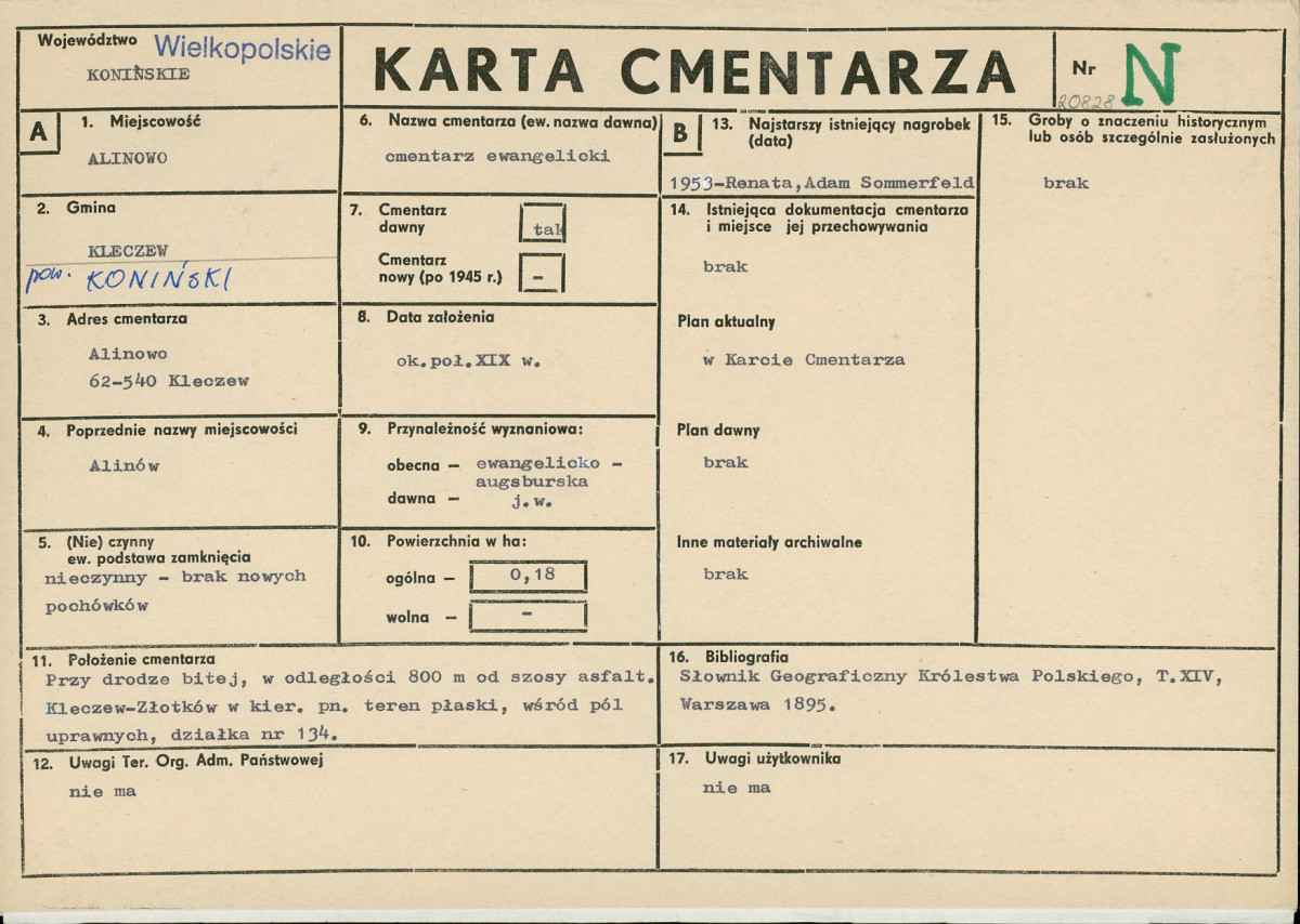 KC - Karta cmentarza, skan nr 1
