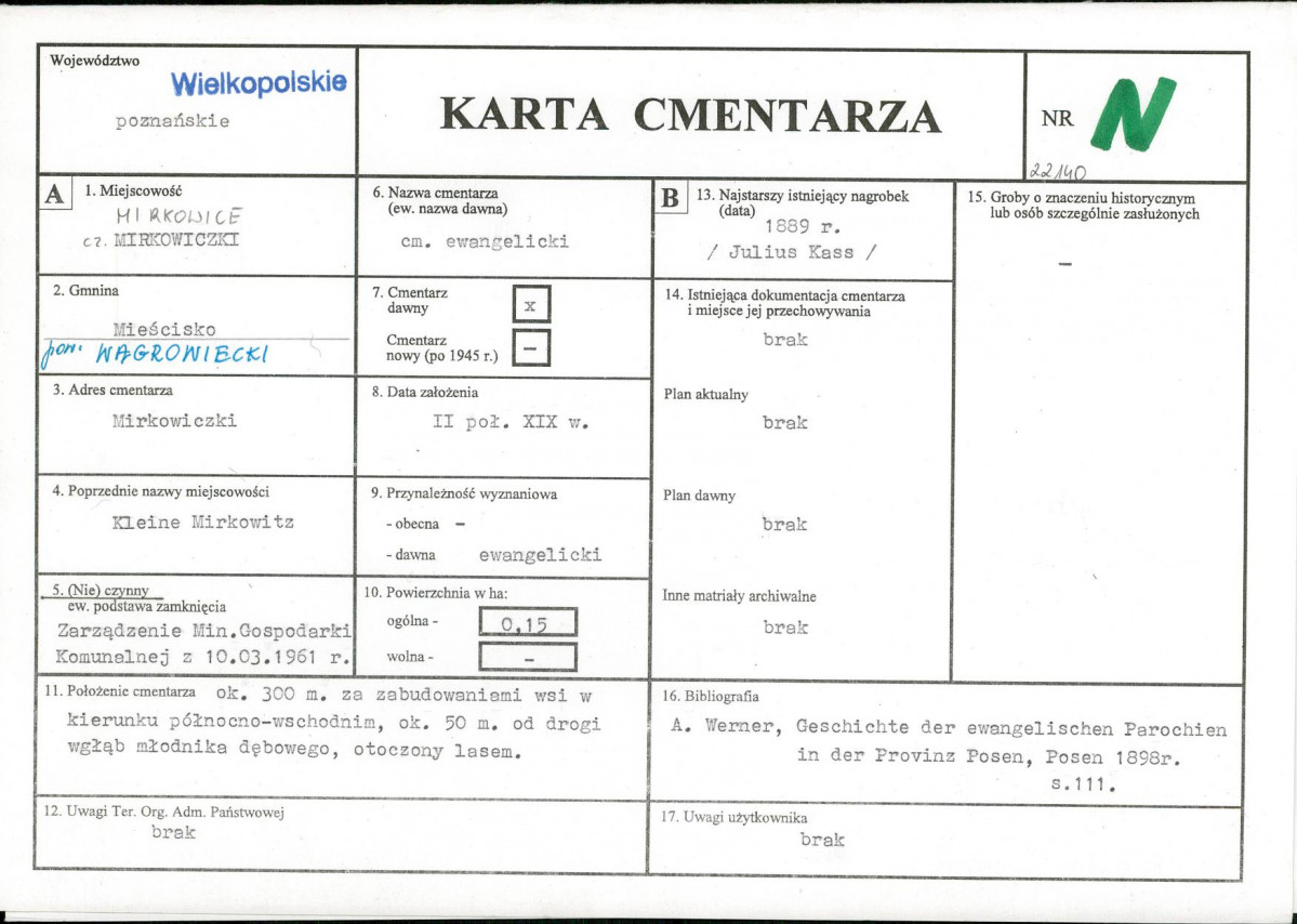 KC - Karta cmentarza, skan nr 1