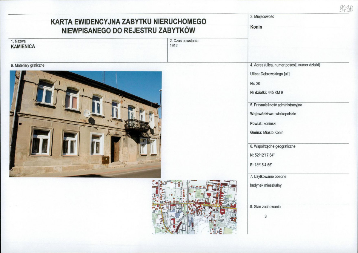 Karta obiektu niewpisanego do rejestru, skan nr 1
