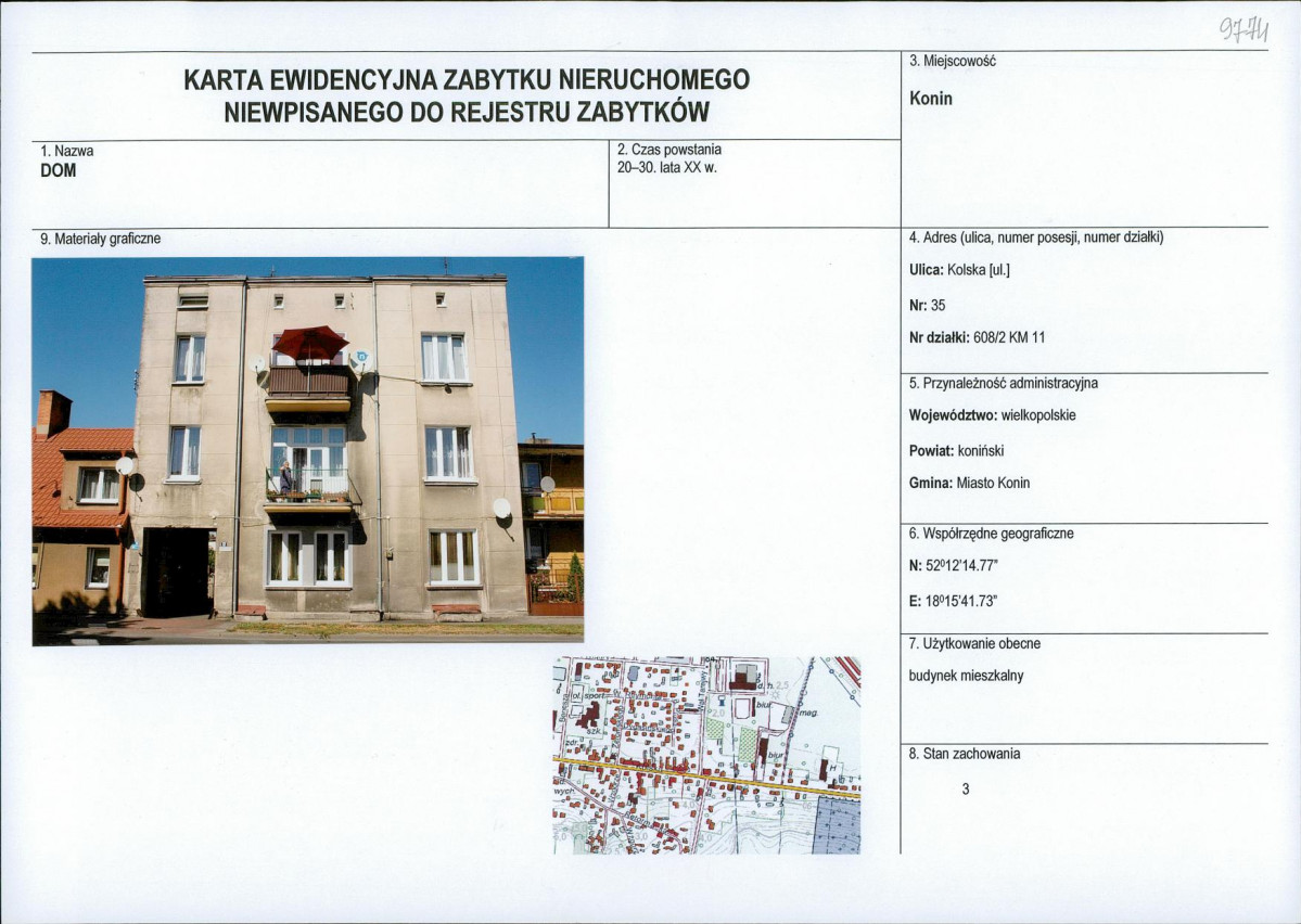 Karta obiektu niewpisanego do rejestru, skan nr 1