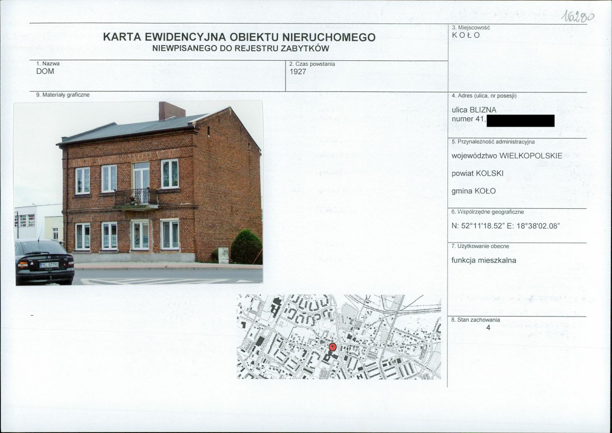 KEZN - Karta obiektu niewpisanego do rejestru, skan nr 1