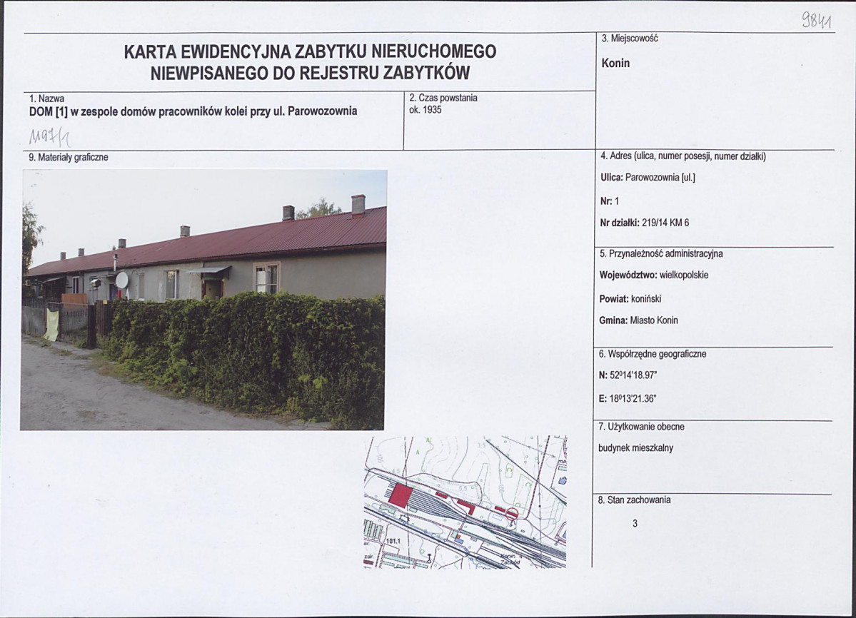 Karta obiektu niewpisanego do rejestru, skan nr 1
