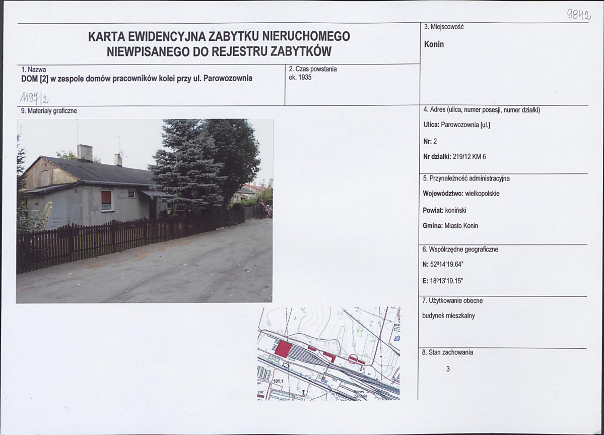 Karta obiektu niewpisanego do rejestru, skan nr 1