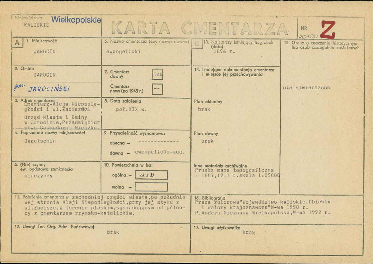 KC - Karta cmentarza, skan nr 1