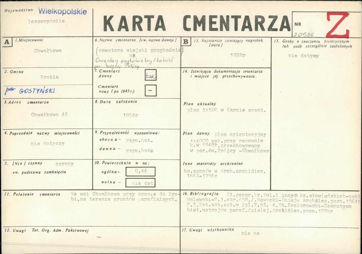 KC - Karta cmentarza, skan nr 1
