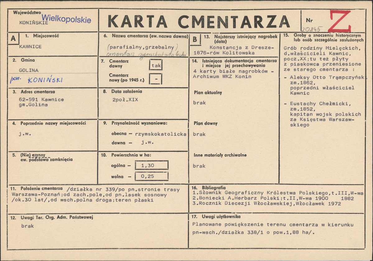 KC - Karta cmentarza, skan nr 1