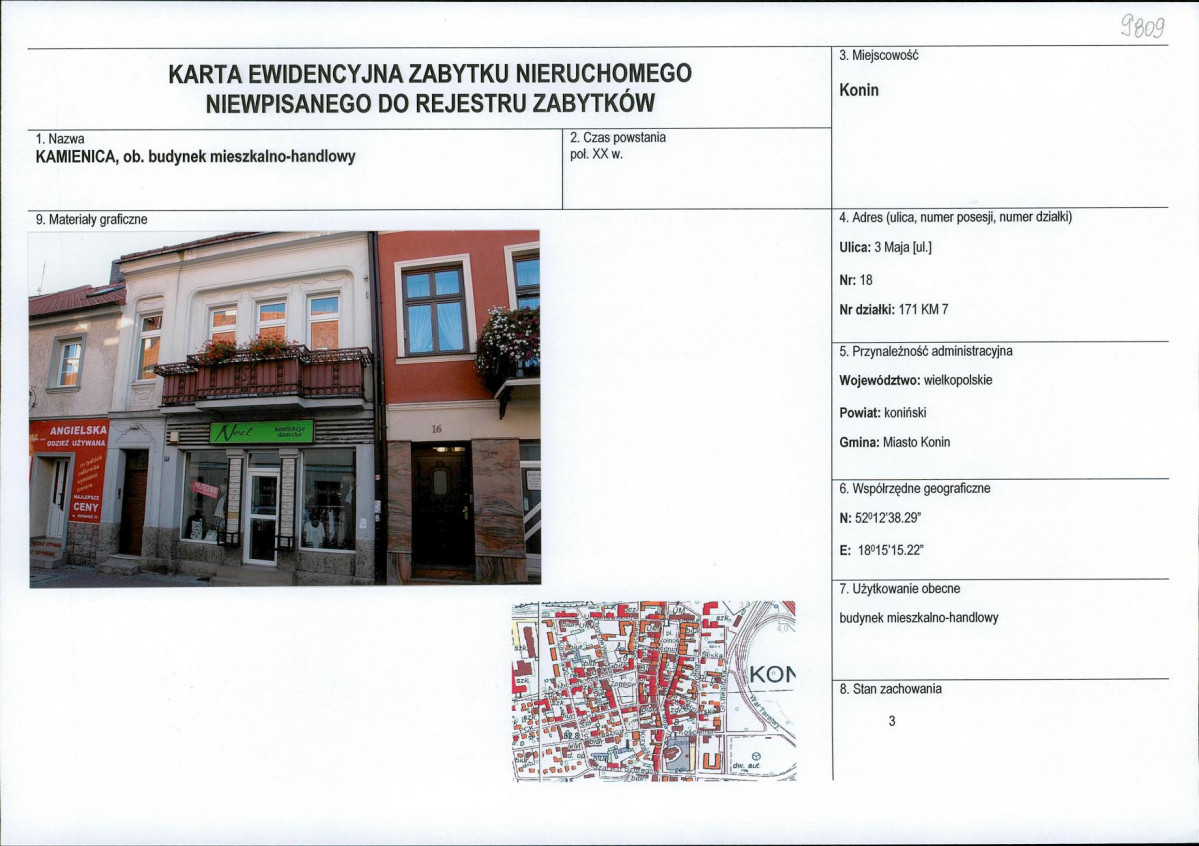 Karta obiektu niewpisanego do rejestru, skan nr 1