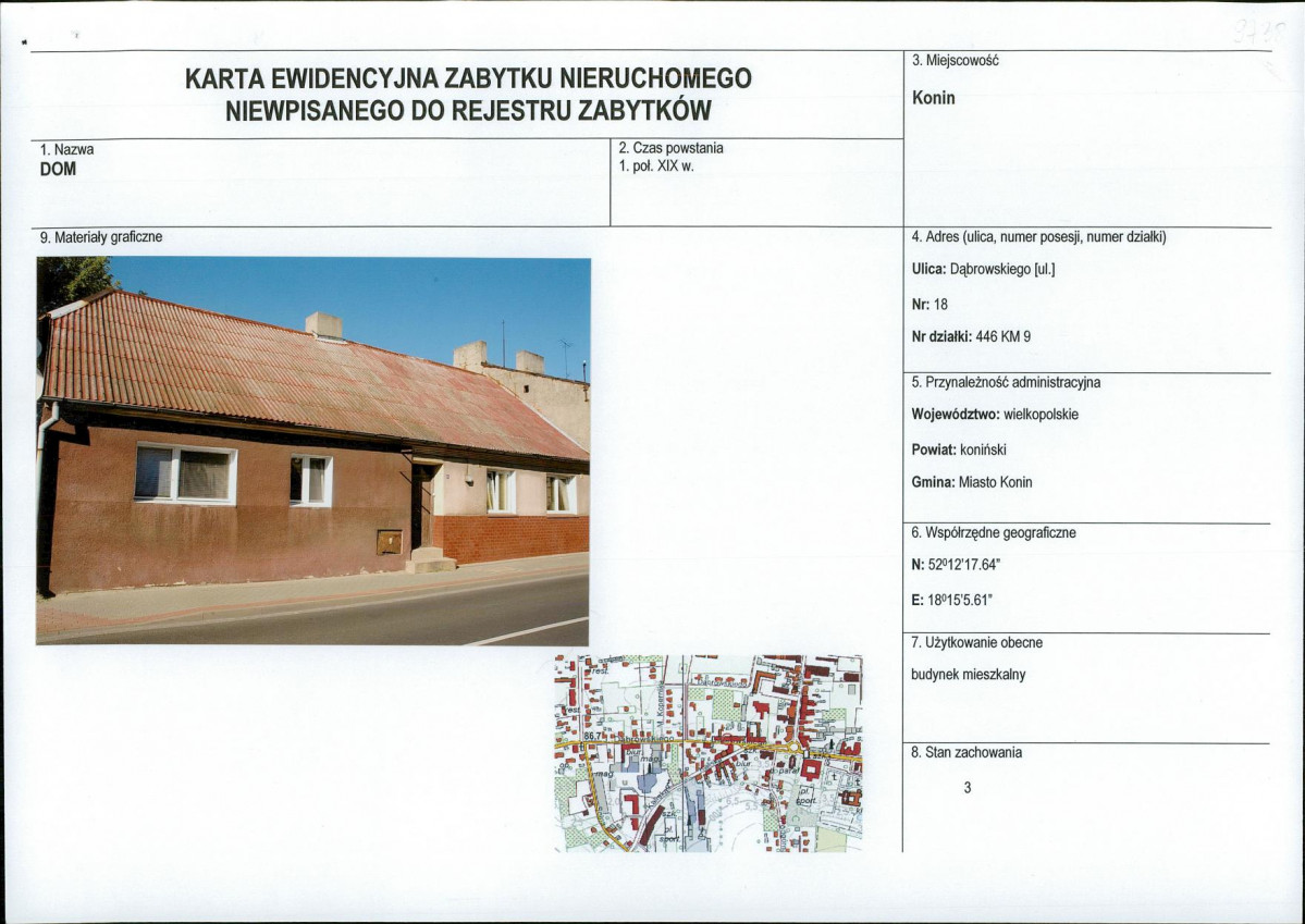Karta obiektu niewpisanego do rejestru, skan nr 1
