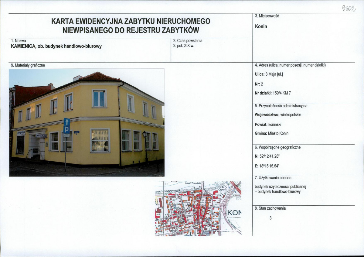 Karta obiektu niewpisanego do rejestru, skan nr 1