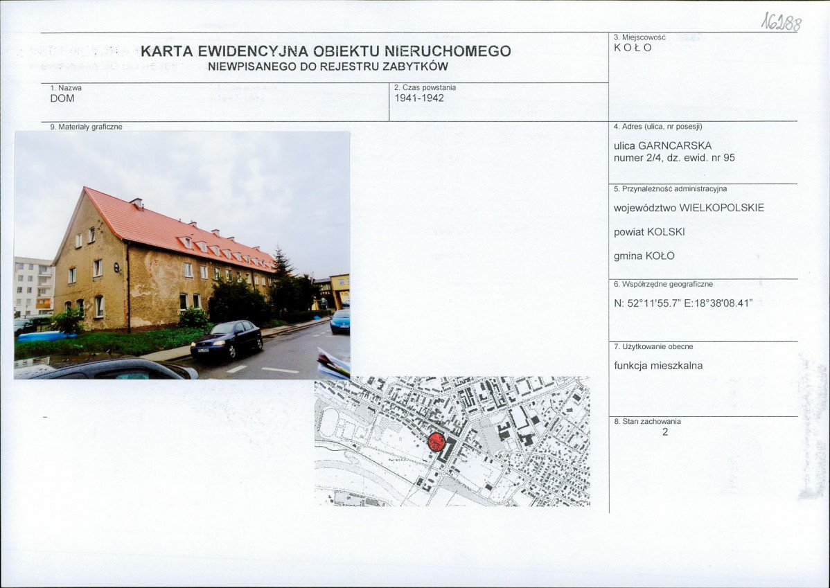 Karta obiektu niewpisanego do rejestru, skan nr 1