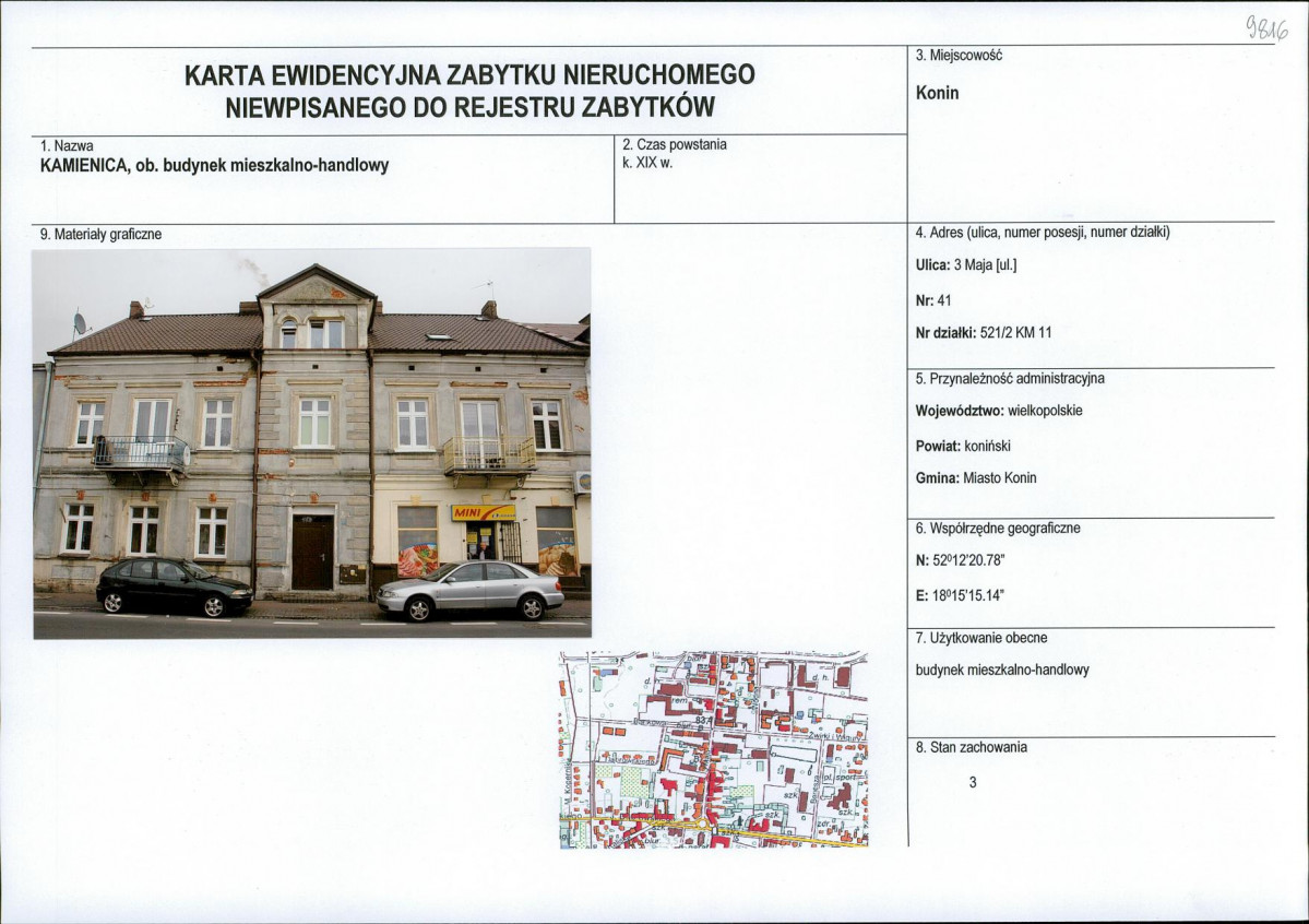 Karta obiektu niewpisanego do rejestru, skan nr 1