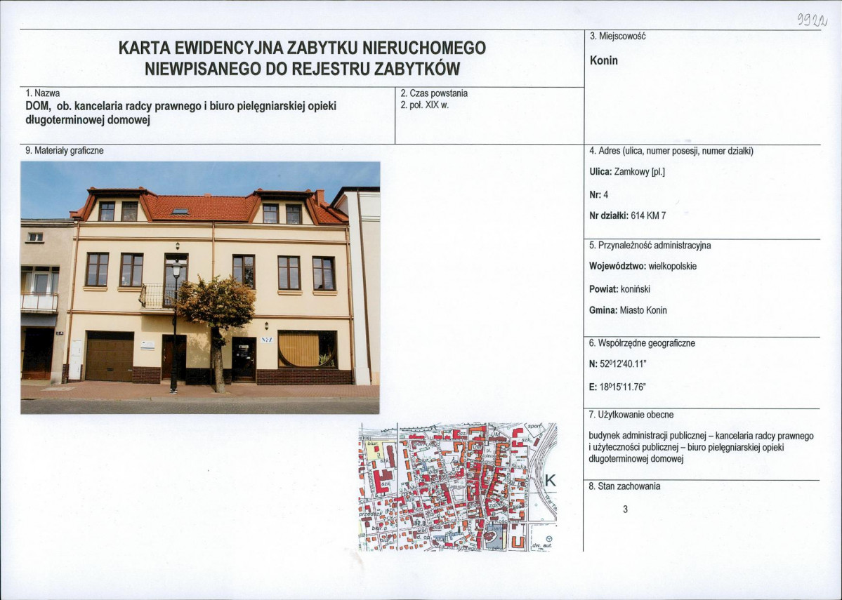Karta obiektu niewpisanego do rejestru, skan nr 1
