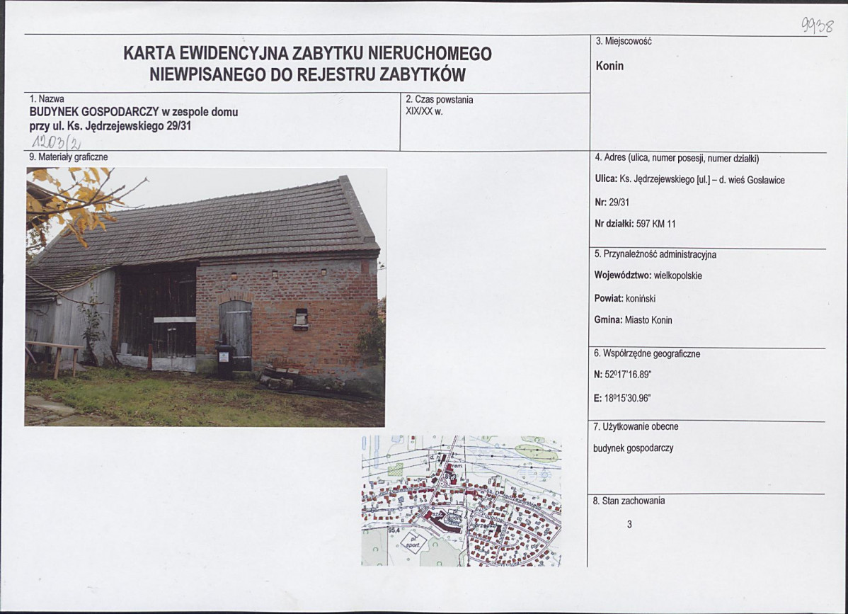 Karta obiektu niewpisanego do rejestru, skan nr 1