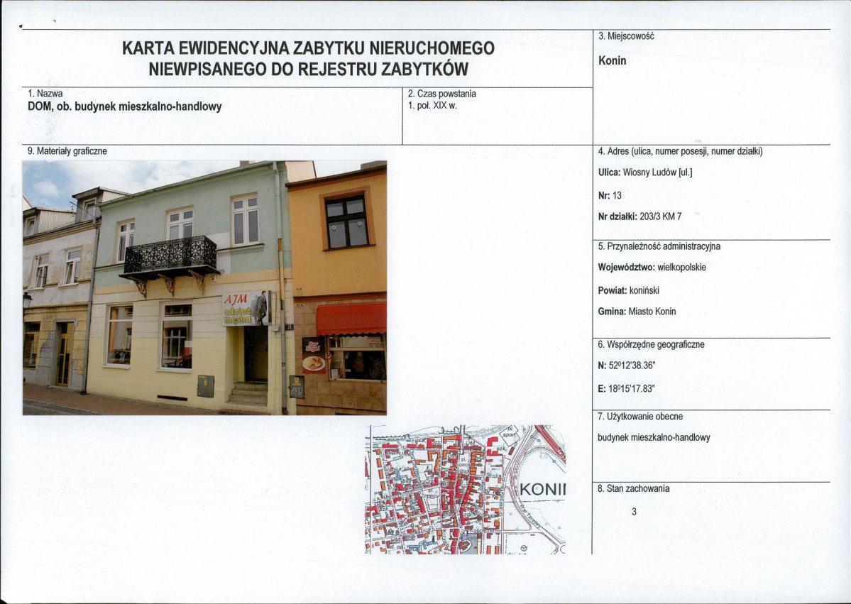 Karta obiektu niewpisanego do rejestru, skan nr 1