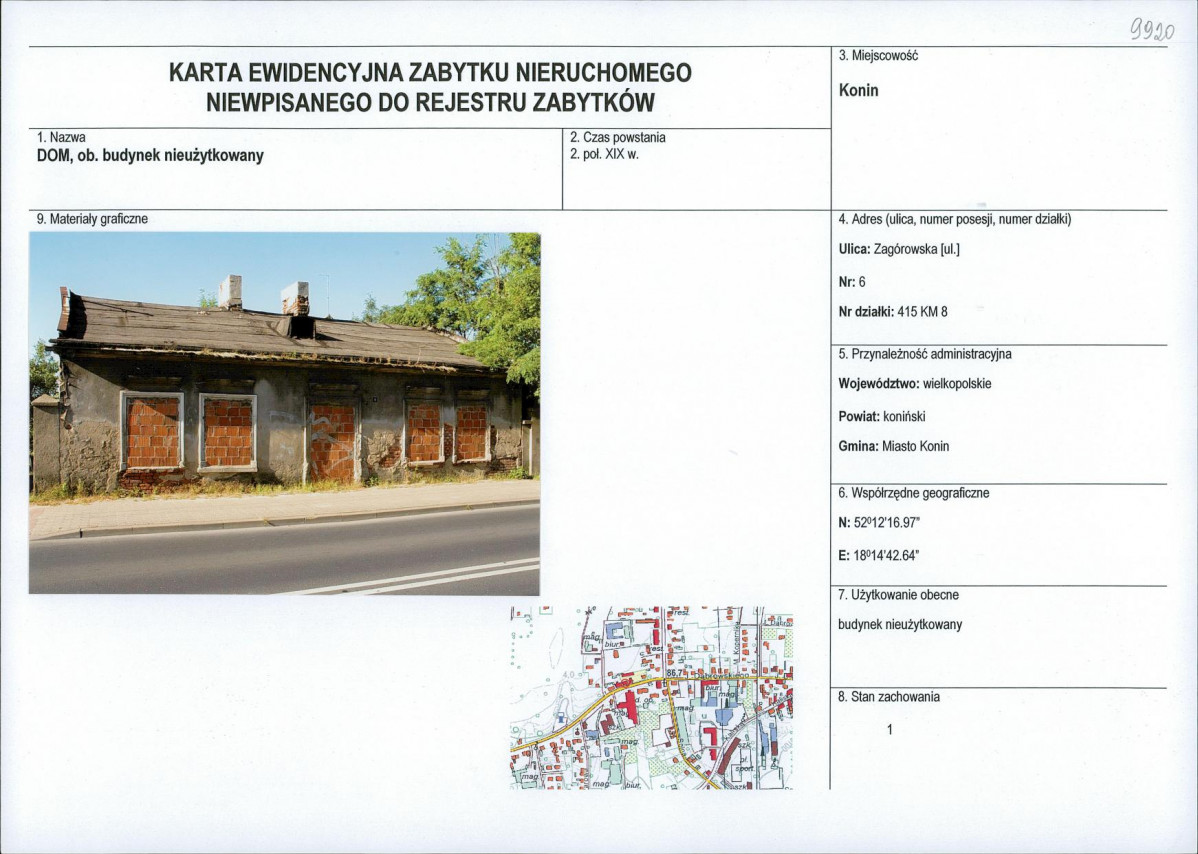 Karta obiektu niewpisanego do rejestru, skan nr 1
