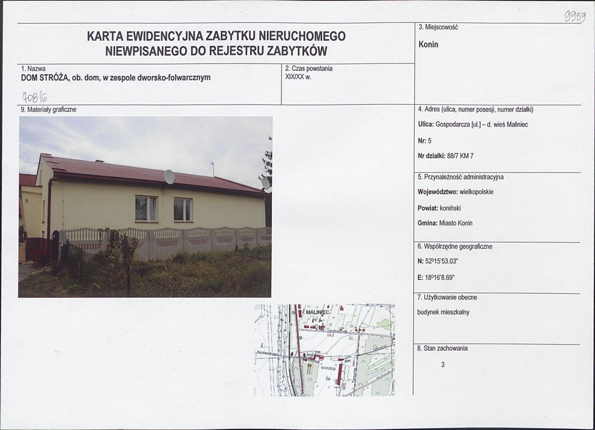 Karta obiektu niewpisanego do rejestru, skan nr 1