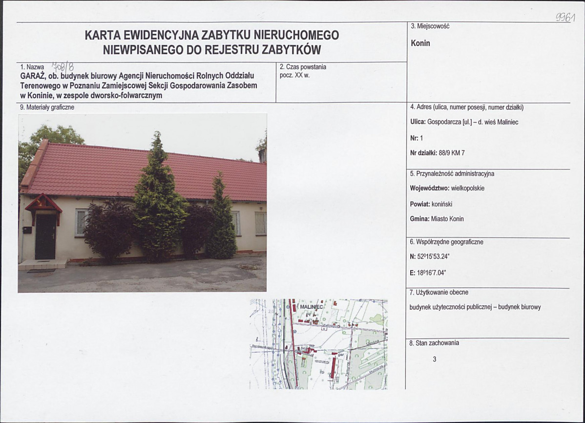Karta obiektu niewpisanego do rejestru, skan nr 1