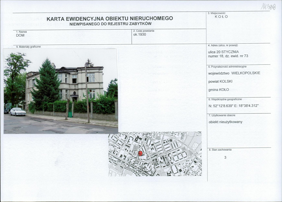 Karta obiektu niewpisanego do rejestru, skan nr 1
