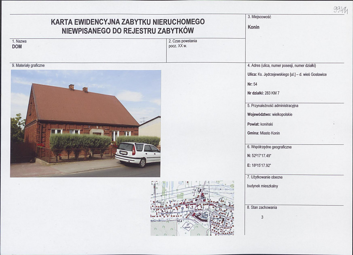 Karta obiektu niewpisanego do rejestru, skan nr 1