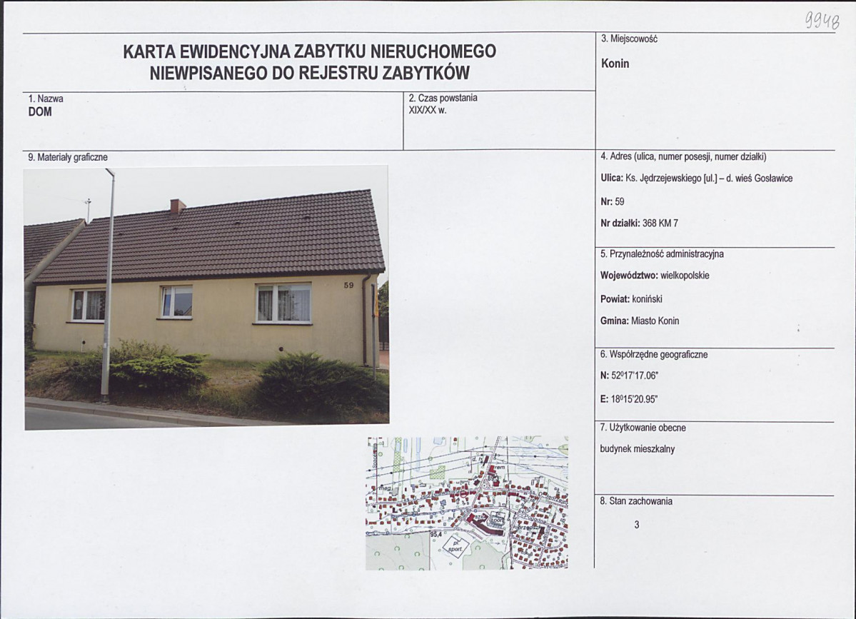 Karta obiektu niewpisanego do rejestru, skan nr 1