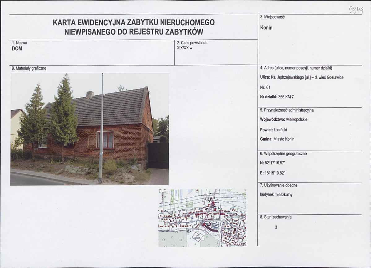 Karta obiektu niewpisanego do rejestru, skan nr 1