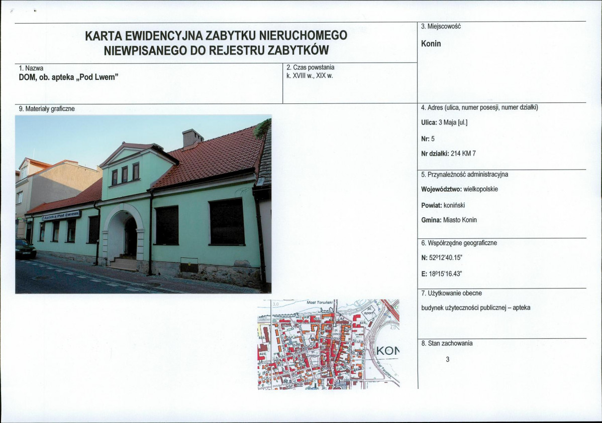 Karta obiektu niewpisanego do rejestru, skan nr 1