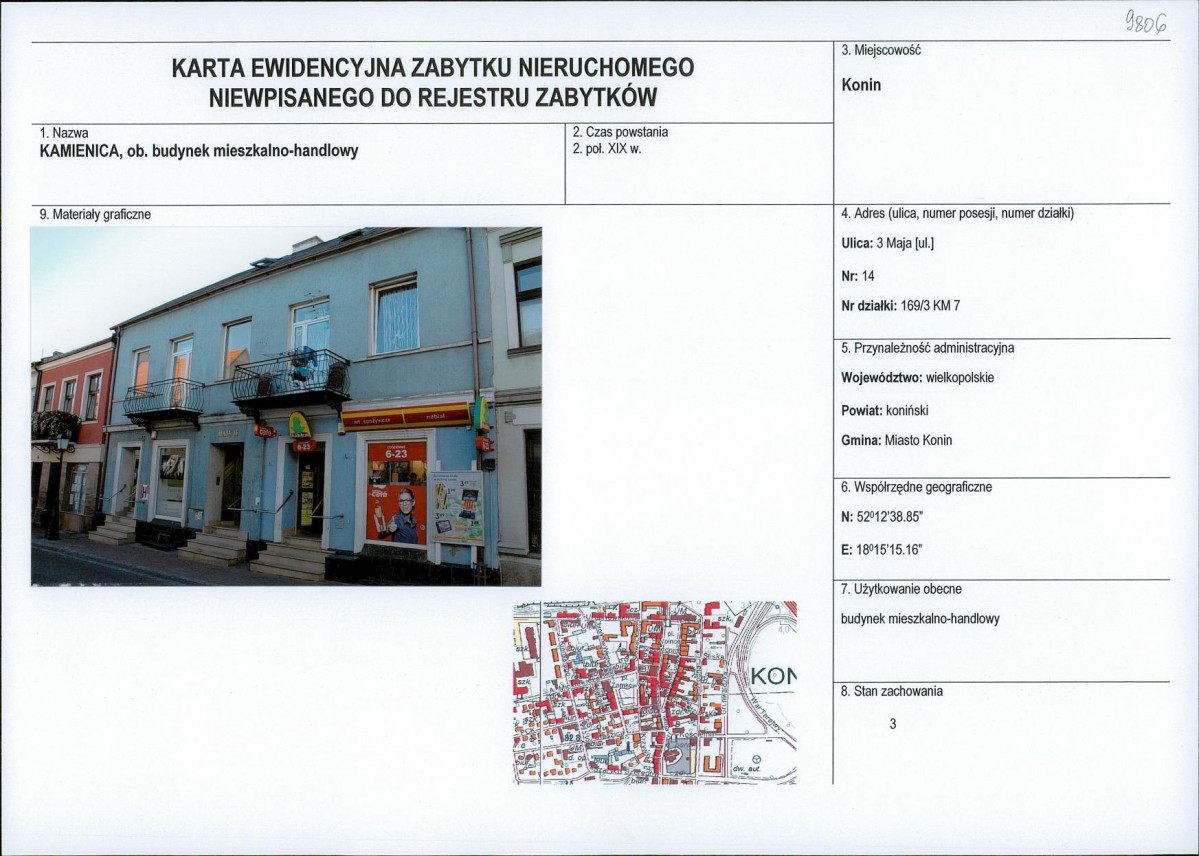 Karta obiektu niewpisanego do rejestru, skan nr 1