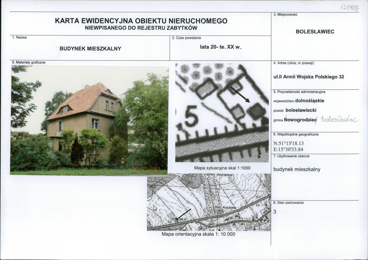 Karta obiektu niewpisanego do rejestru, skan nr 1