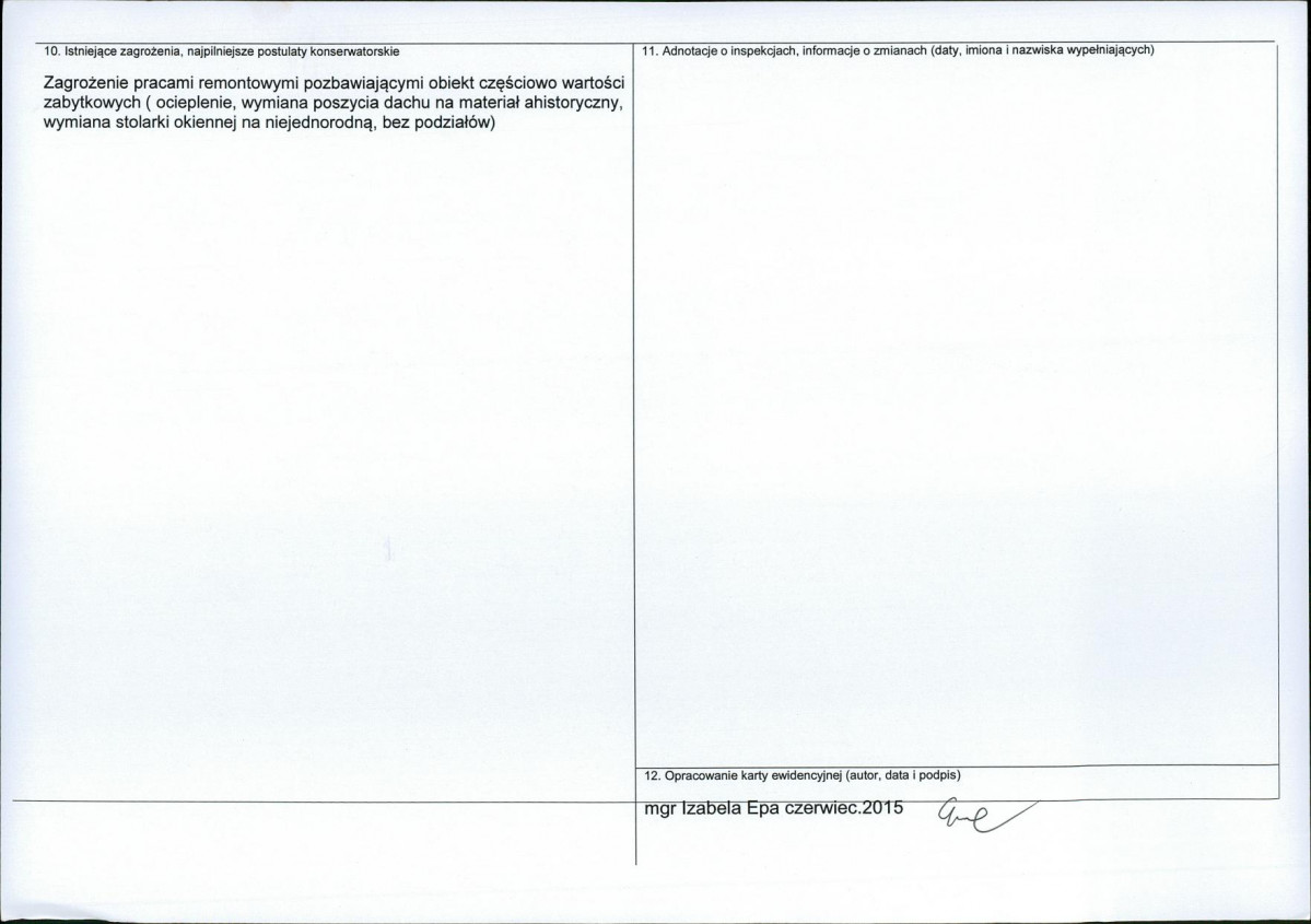 Karta obiektu niewpisanego do rejestru, skan nr 2