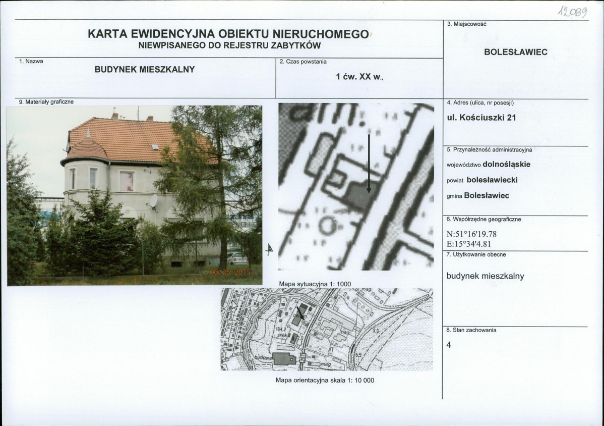 Karta obiektu niewpisanego do rejestru, skan nr 1