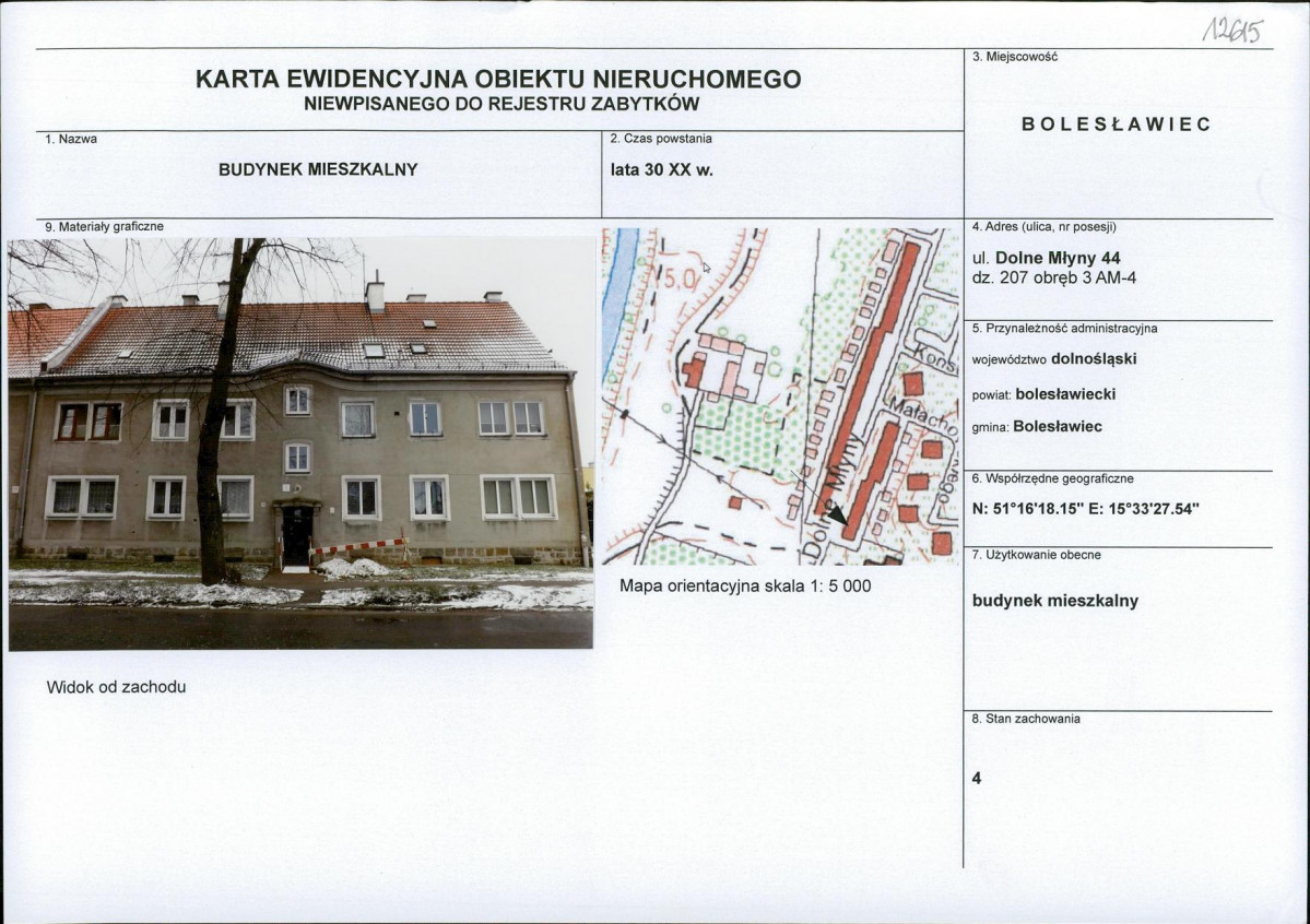 Karta obiektu niewpisanego do rejestru, skan nr 1