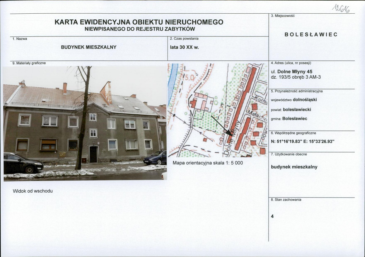 Karta obiektu niewpisanego do rejestru, skan nr 1