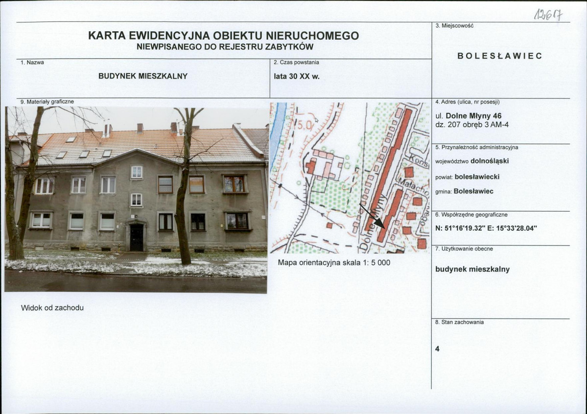 Karta obiektu niewpisanego do rejestru, skan nr 1