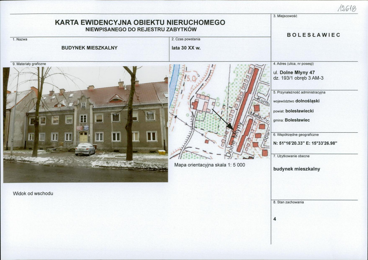 Karta obiektu niewpisanego do rejestru, skan nr 1