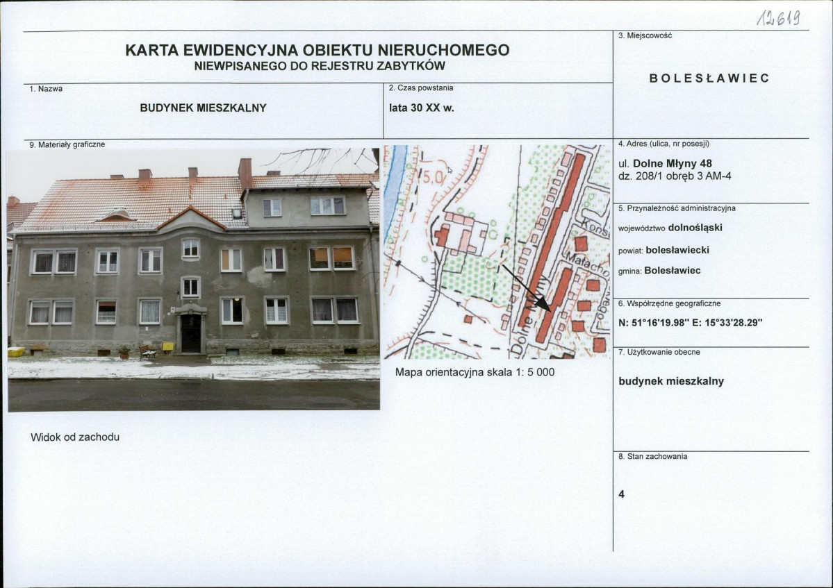 Karta obiektu niewpisanego do rejestru, skan nr 1