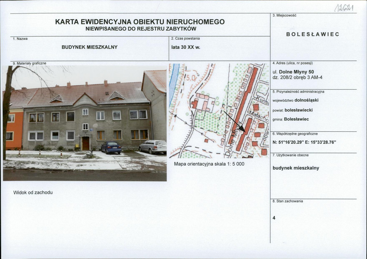 Karta obiektu niewpisanego do rejestru, skan nr 1