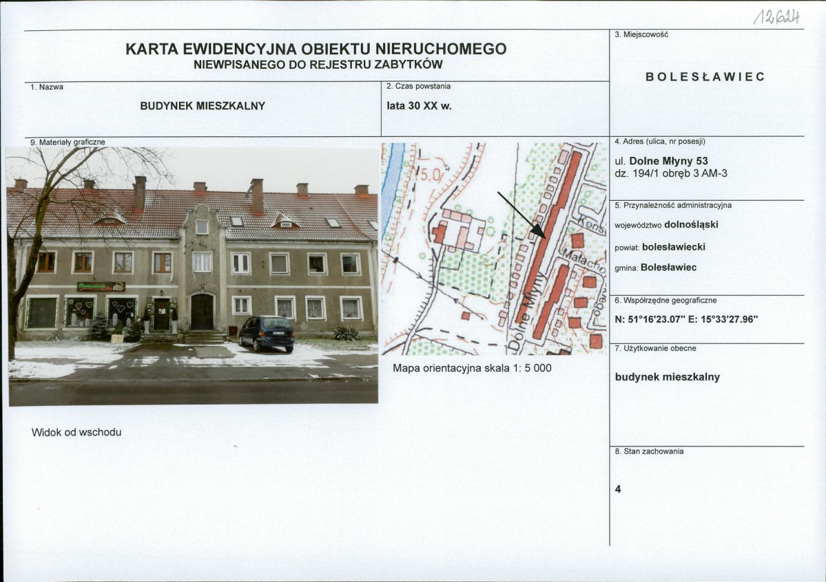 Karta obiektu niewpisanego do rejestru, skan nr 1