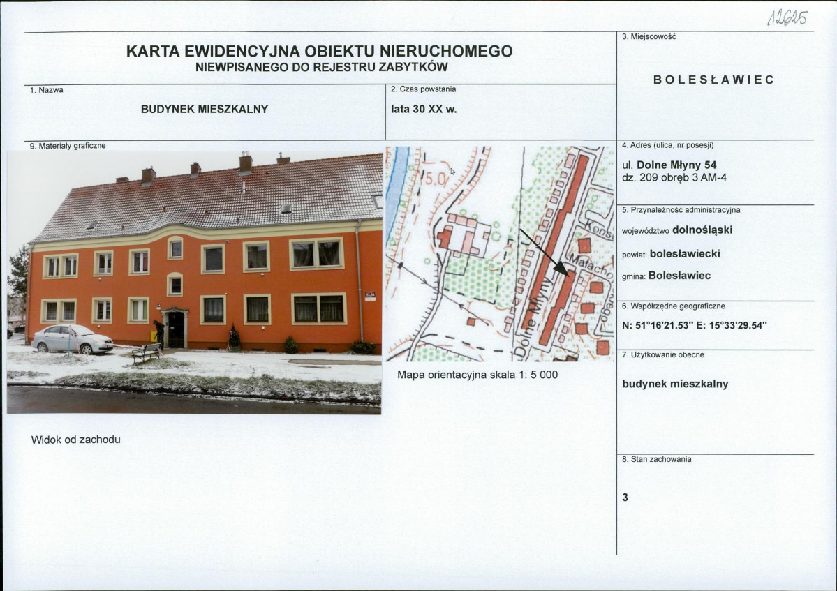 Karta obiektu niewpisanego do rejestru, skan nr 1