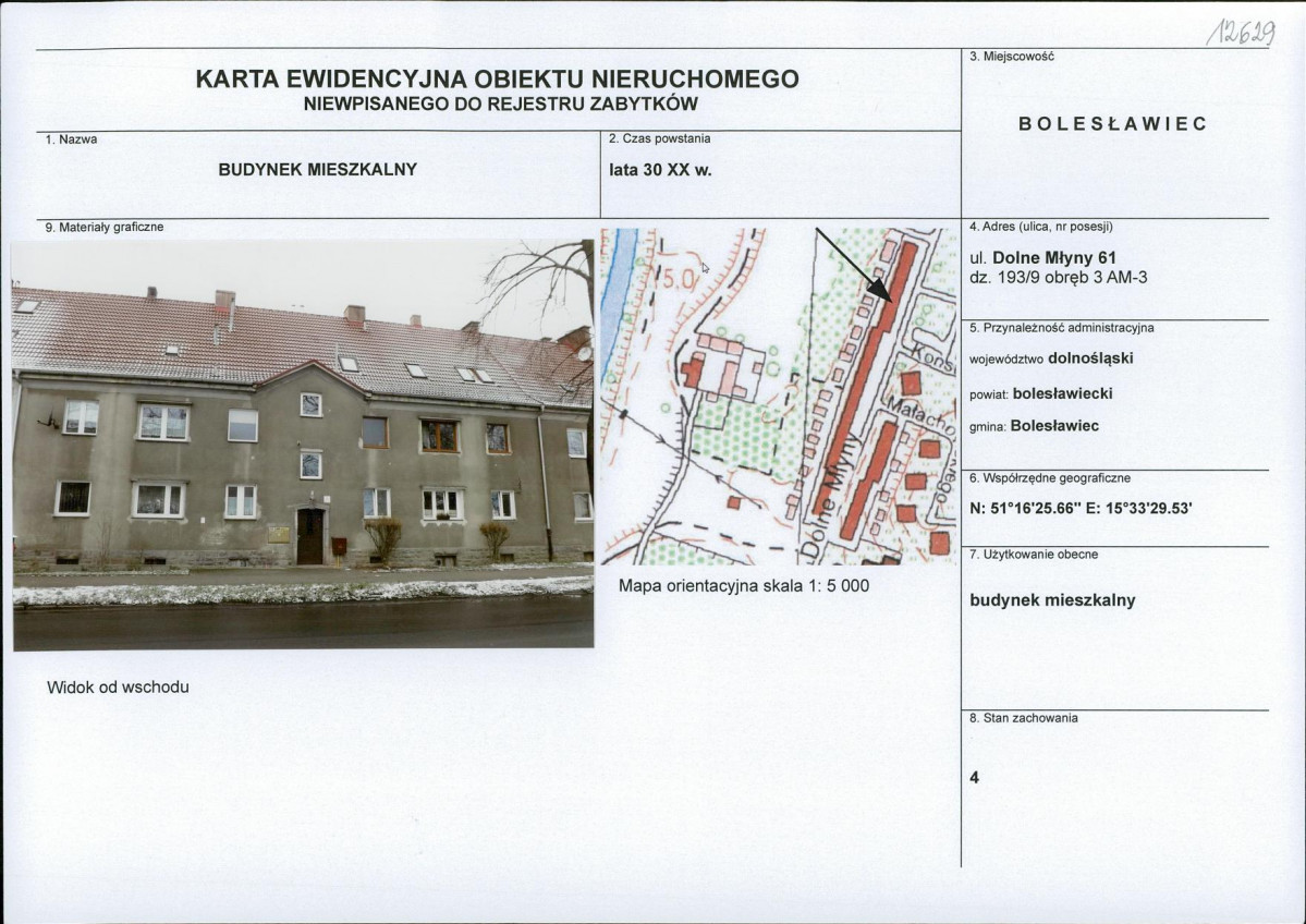 Karta obiektu niewpisanego do rejestru, skan nr 1