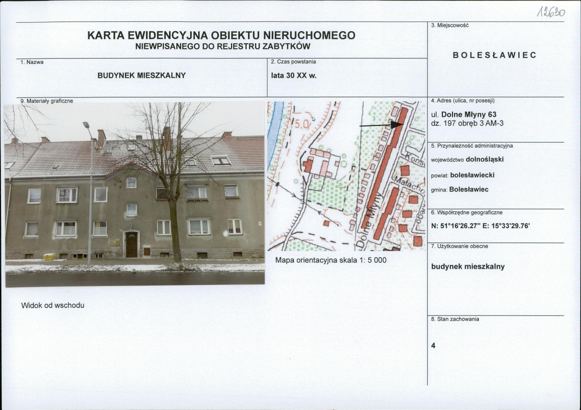 Karta obiektu niewpisanego do rejestru, skan nr 1