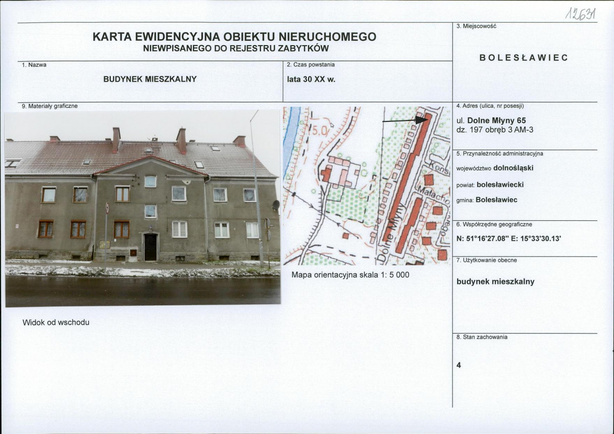 Karta obiektu niewpisanego do rejestru, skan nr 1