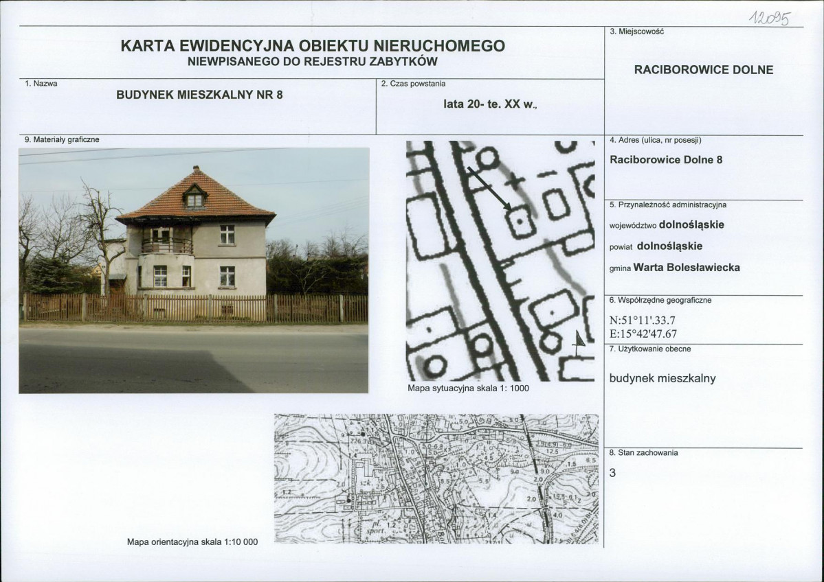 Karta obiektu niewpisanego do rejestru, skan nr 1