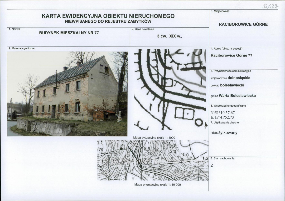 Karta obiektu niewpisanego do rejestru, skan nr 1