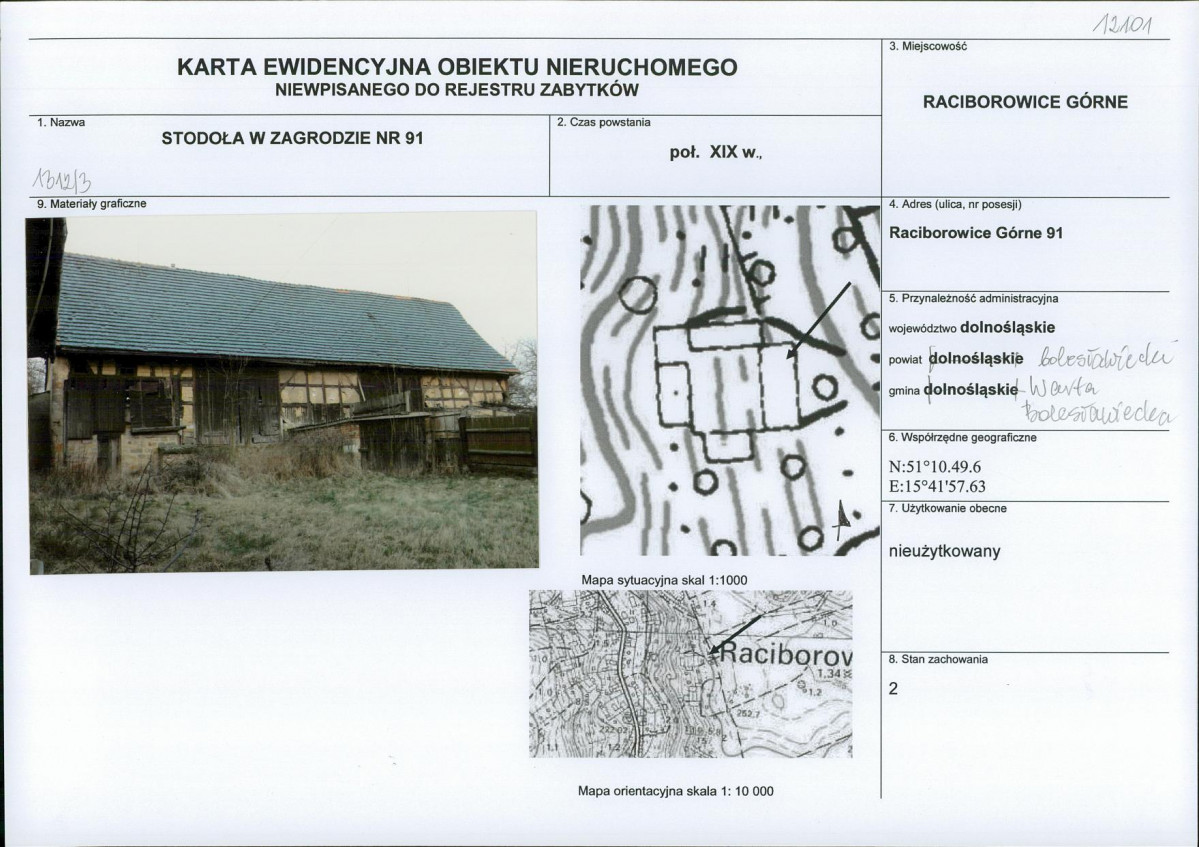 Karta obiektu niewpisanego do rejestru, skan nr 1