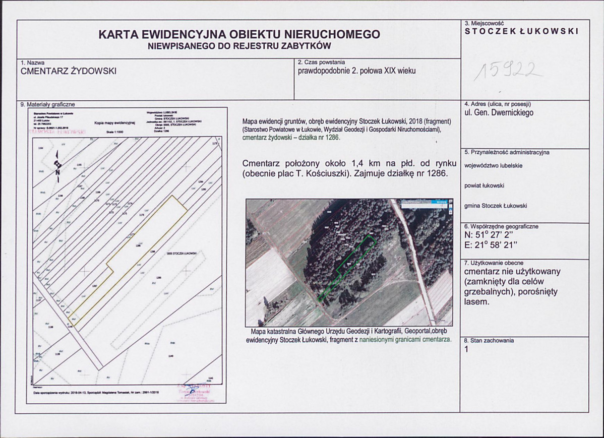 KEZN - Karta obiektu niewpisanego do rejestru, skan nr 1