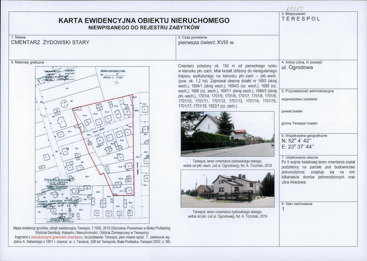 Karta obiektu niewpisanego do rejestru, skan nr 1